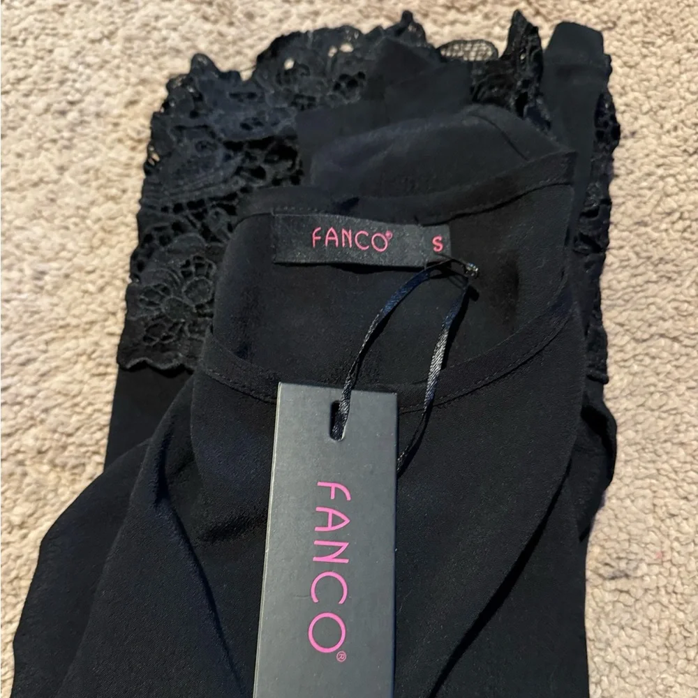 Fanco • Black Sheer Lace Detail Long Sleeve Top